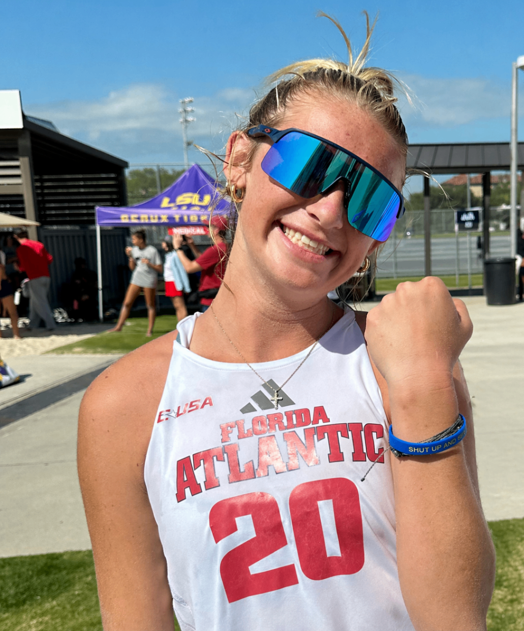 Florida Atlantic player wearing Shut Up and Serve wristband